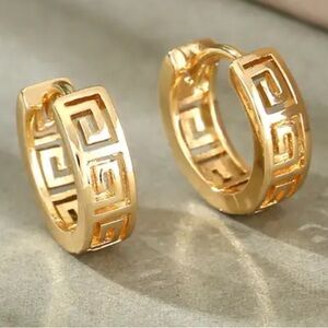 Greek Key Huggie Hinged hoop earrings*